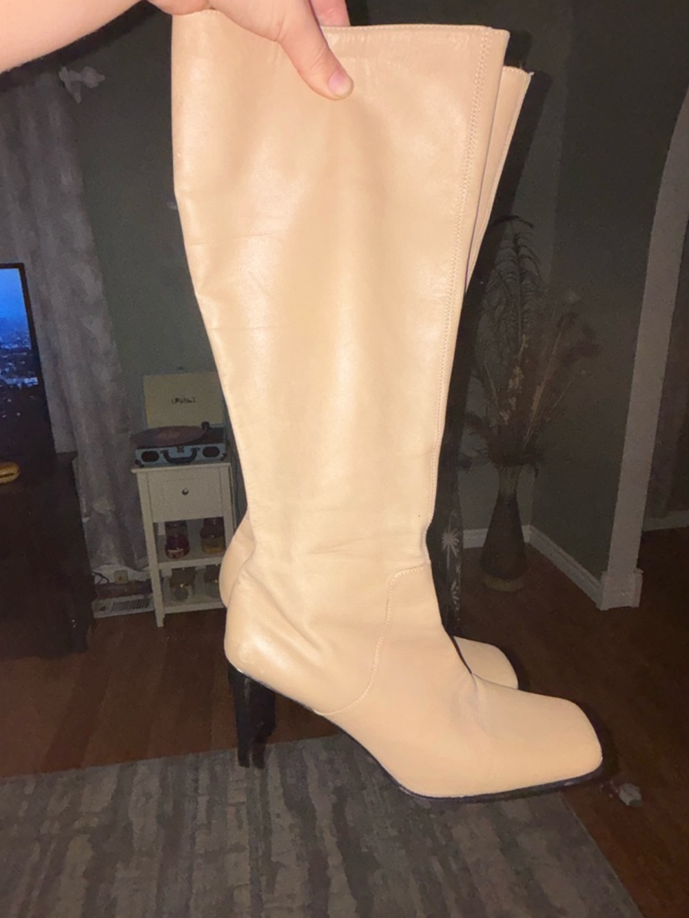 Classic Italian Knee-High Beige Women's Boots